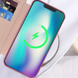 Cu clapetă pentru iPhone 15, RFID Wallet MagSafe CamShield, roz