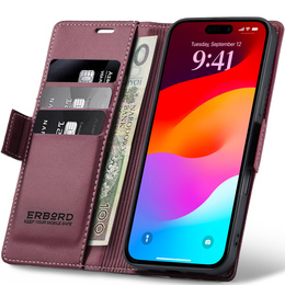 ERBORD Glossy Litchi caz, flip portofel pentru iPhone 17 Pro Max