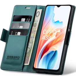 Husă pentru Oppo A18 4G / A38 4G, ERBORD Glossy Litchi, portofel cu clapetă, verde