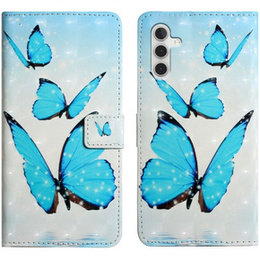 Cu clapetă pentru Samsung Galaxy A05s, Wallet, Butterflies, albastru