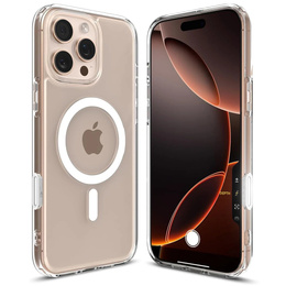 Carcasă ERBORD MagSafe pentru iPhone 16 Pro, buton activ, transparentă + Sticlă pentru ecran