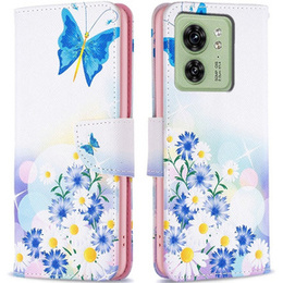 Cu clapetă pentru Motorola Edge 40 5G, Wallet, butterfly & flowers, albastru