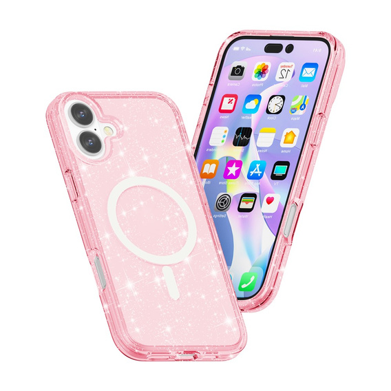 Husă pentru iPhone 17, pentru MagSafe, glitter, roz translucid