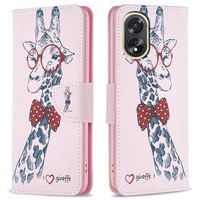 Cu clapetă pentru Oppo A38 4G / Oppo A18 4G, Wallet, Giraffe roz