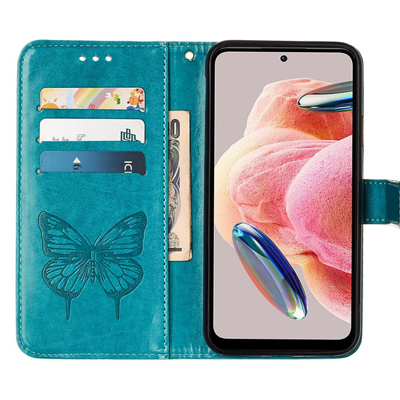 Cu clapetă pentru Realme 12 Pro 5G, Butterfly, albastru