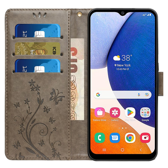 Cu clapetă pentru Samsung Galaxy S23 FE, Butterfly, gri