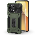 Husă blindată pentru Xiaomi Redmi Note 13 5G, CamShield Slide, verde + sticlă călită 9H