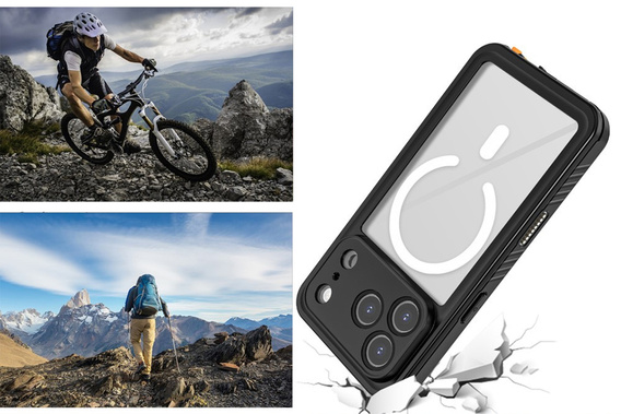 Carcasă Redpepper pentru iPhone 17 Pro Max, impermeabilă IP68, pentru MagSafe, transparentă cu laturi negre