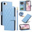 Husă cu clapetă pentru iPhone 16E, Rhombus Crossbody Leather, albastru