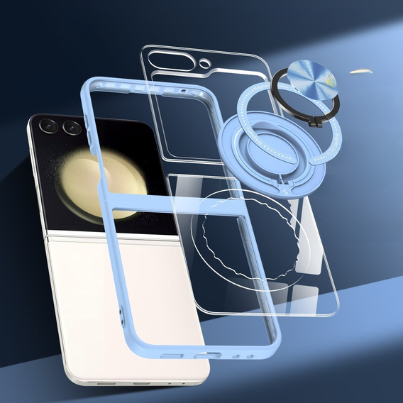 Husă pentru Samsung Galaxy Z Flip7 FE / Z Flip6, Corners Dropproof, pentru MagSafe, transparent / albastru