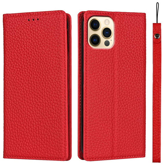 Husă din piele pentru iPhone 13 Pro, ERBORD Grain Leather, roșu