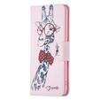 Cu clapetă pentru Motorola Moto G84 5G, Wallet, giraffe, roz