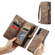 Husă CASEME pentru Samsung Galaxy A56 5G, Retro Leather Wallet, cu curea de umăr, maro