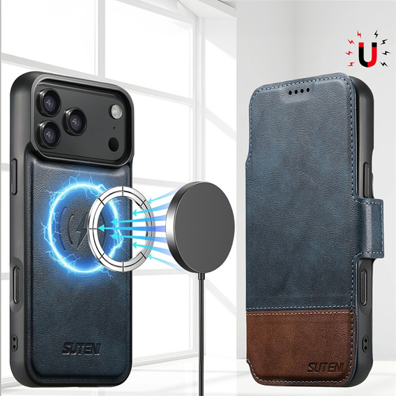 Husă flip 2 în 1 pentru iPhone 17 Pro Max, SUTENI, pentru MagSafe, albastru