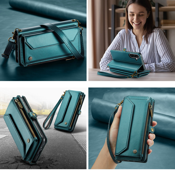 Husă din piele CASEME RFID pentru Samsung Galaxy A57 5G, verde