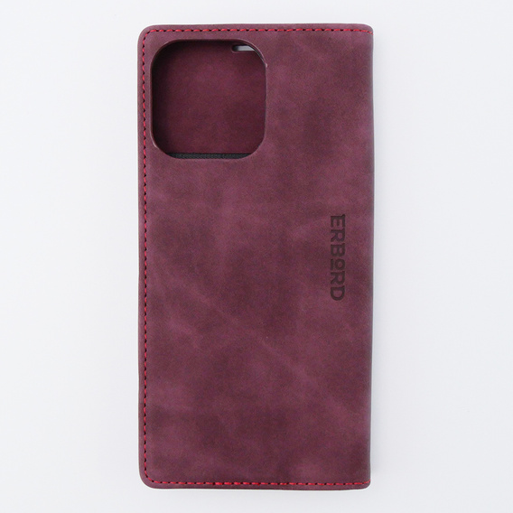 Husă pentru iPhone 15 Pro Max, ERBORD Vintage, portofel cu clapetă, roșu