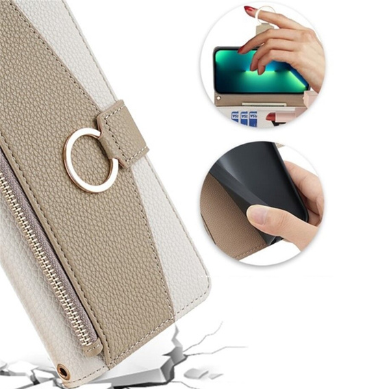 Carcasă flip pentru Samsung Galaxy S22, Wallet Zipper Pocket, cu oglindă, alb