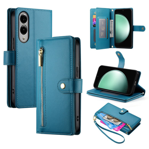 Cu clapetă pentru Samsung Galaxy S25 Edge, Wallet Zipper Pocket, albastru