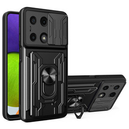 Husă blindată pentru Xiaomi Redmi Note 13 Pro 4G / Xiaomi Redmi Note 14S / Xiaomi Poco M6 Pro 4G, Camera Slide Card Slot, negru