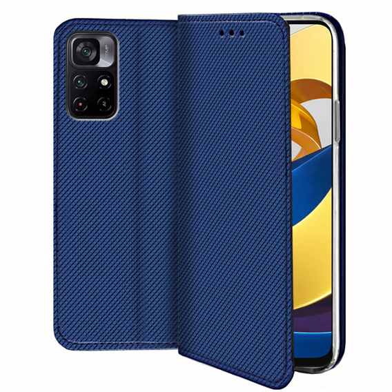 Cu clapetă pentru Xiaomi Poco M4 Pro 5G / Redmi Note 11S 5G, Wallet Smart Magnet, albastru
