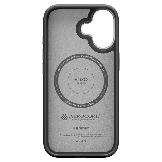 Geantă Spigen Enzo Aramid MagSafe pentru iPhone 17, negru carbon / argintiu