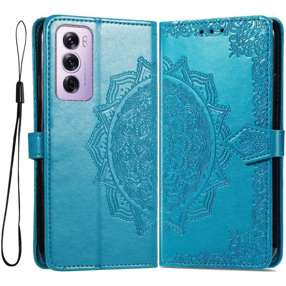 Cu clapetă pentru Oppo Reno 12 Pro, Mandala, albastru