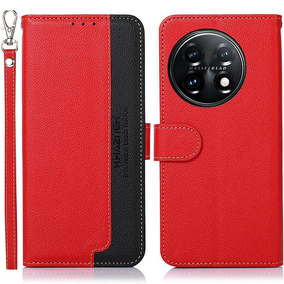 Cu clapetă pentru OnePlus 11 5G, KHAZNEH RFID, Dual Color, roșu