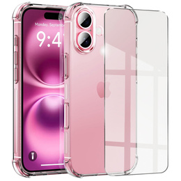 Carcasă pentru iPhone 16 Plus, Erbord Dropproof, transparentă + Sticlă