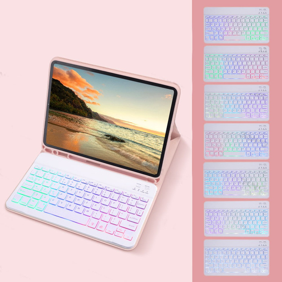 Husă cu tastatură bluetooth iluminată pentru iPad 10.9 2022 (10 gen.), roz