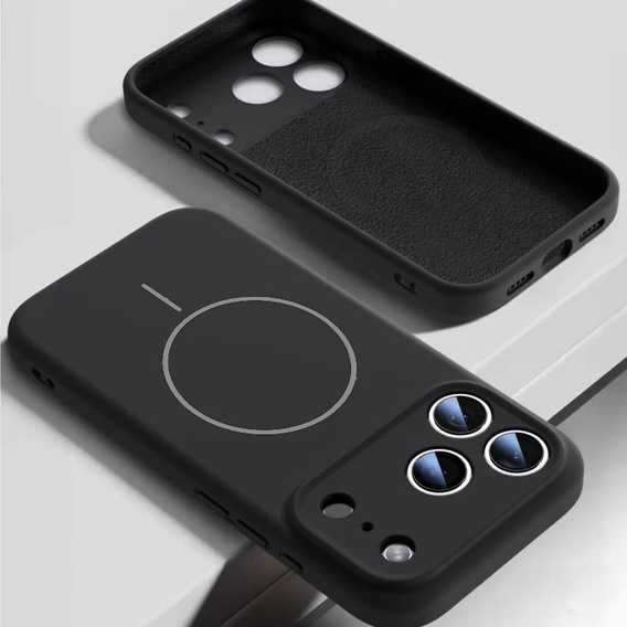 Manșon din silicon pentru iPhone 17 Pro, pentru MagSafe, antișoc, negru