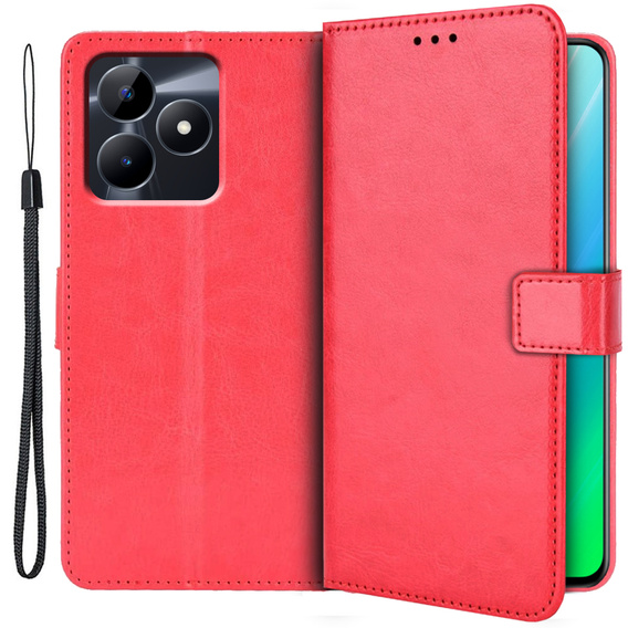 Cu clapetă pentru Realme C51, Crazy Horse Wallet, roșu