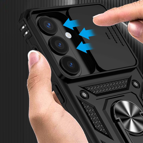 Husă blindată cu suport și capac pentru lentilă pentru Samsung Galaxy S26 Plus, negru