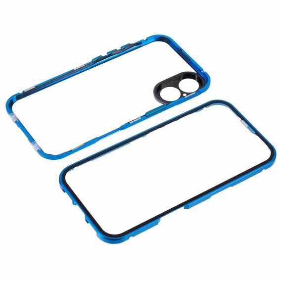 Husa pentru iPhone 16, Magnetic Dual Glass, albastru