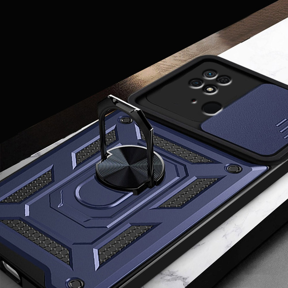 Husă blindată pentru Xiaomi Redmi 10C, CamShield Slide, albastru închis