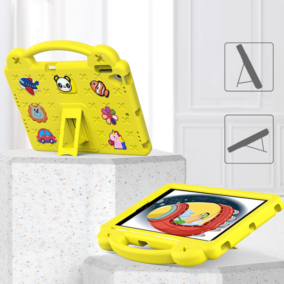 Husă pentru copii pentru iPad 10.2" 2021/2020/2019 (9/8/7 gen.) / Air 10.5" 2019 (3 gen.), Cute Patterns, cu suport, galben