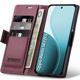 Husă pentru Oppo Reno 14 F / 14 FS, ERBORD Glossy Litchi, portofel cu clapetă, roșu