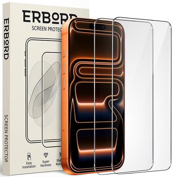 ERBORD 9H Sticlă temperată Hard Glass pentru iPhone 17 Pro / 17 / 16 Pro – set de 2 bucăți