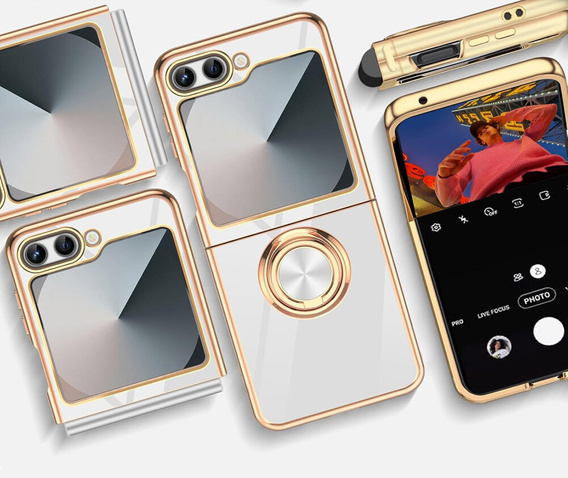 Huse pentru Samsung Galaxy Z Flip7 FE / Z Flip6, Electro Ring, alb