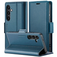 Husă pentru Samsung Galaxy S24 FE, ERBORD Glossy Litchi, portofel cu clapetă, albastru