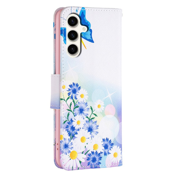 Cu clapetă pentru Samsung Galaxy S23 FE, Wallet, Butterfly & Flowers alb
