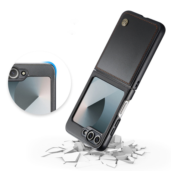 Husă pentru Samsung Galaxy Z Flip7 FE / Z Flip6, CASEME Litchi Leather, negru