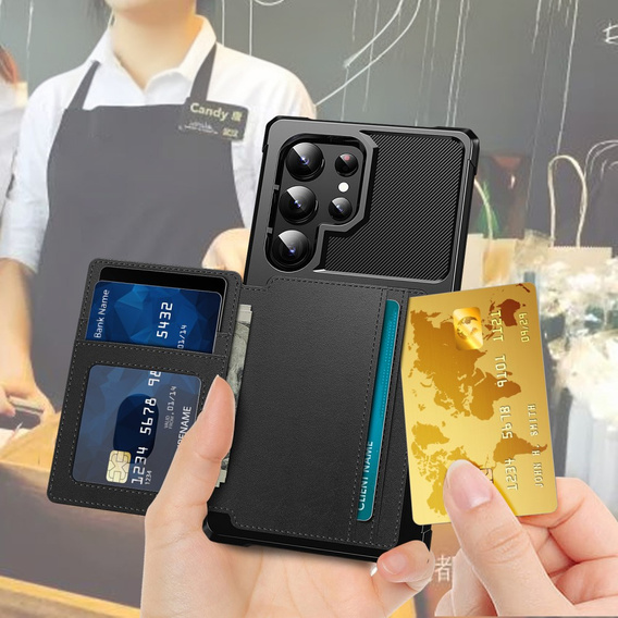 Husa pentru Samsung Galaxy S25 Ultra, Card Holder Kickstand, negru
