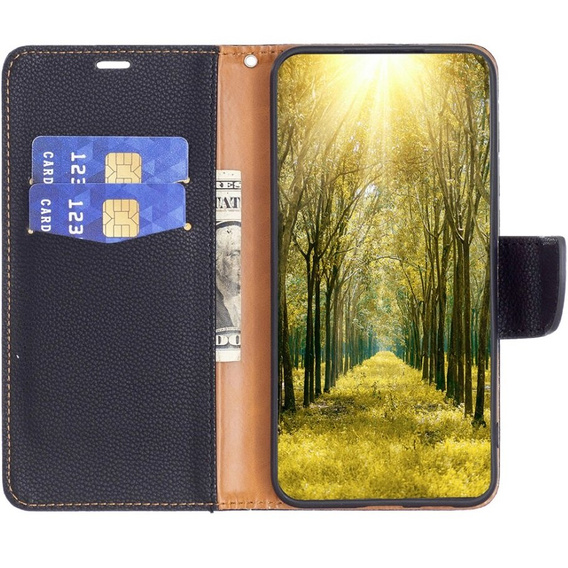 Cu clapetă pentru Samsung Galaxy A55 5G, Wallet Litchi Leather, negru