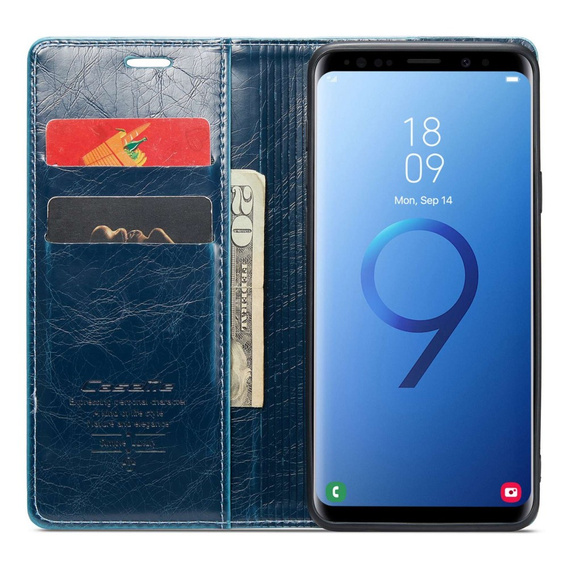 Carcasă flip CASEME pentru Samsung Galaxy S9+ Plus, Waxy Textured, albastru