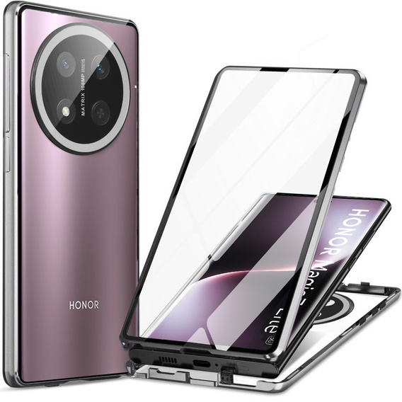 Husa pentru Honor Magic 7 Lite, Magnetic Dual Glass, de argint
