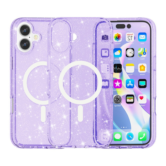 Husă pentru iPhone 17, pentru MagSafe, glitter, violet translucid