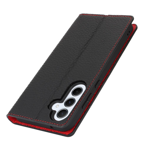 Cu clapetă pentru Samsung Galaxy S24 FE, Litchi Skin Grain, negru