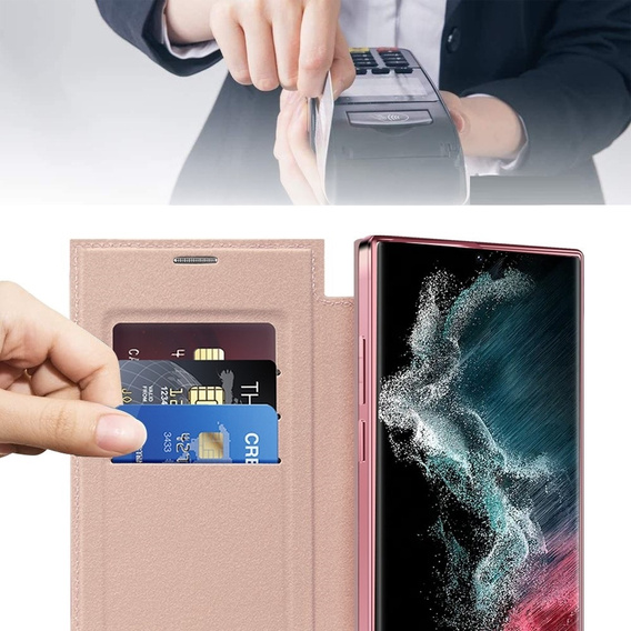 Cu clapetă pentru Samsung Galaxy S22 Ultra 5G, RFID Wallet MagSafe CamShield, roz