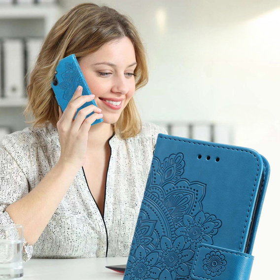 Cu clapetă pentru Samsung Galaxy A14 4G/5G, Mandala Flower, albastru