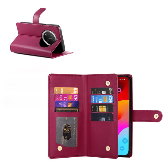 Cu clapetă pentru Honor Magic 7 Lite, Wallet Zipper Pocket, roșu